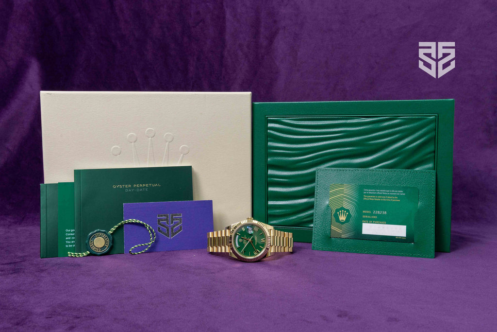 Rolex DayDate Yellow Gold Green Dial Ref: 228238 Brand New