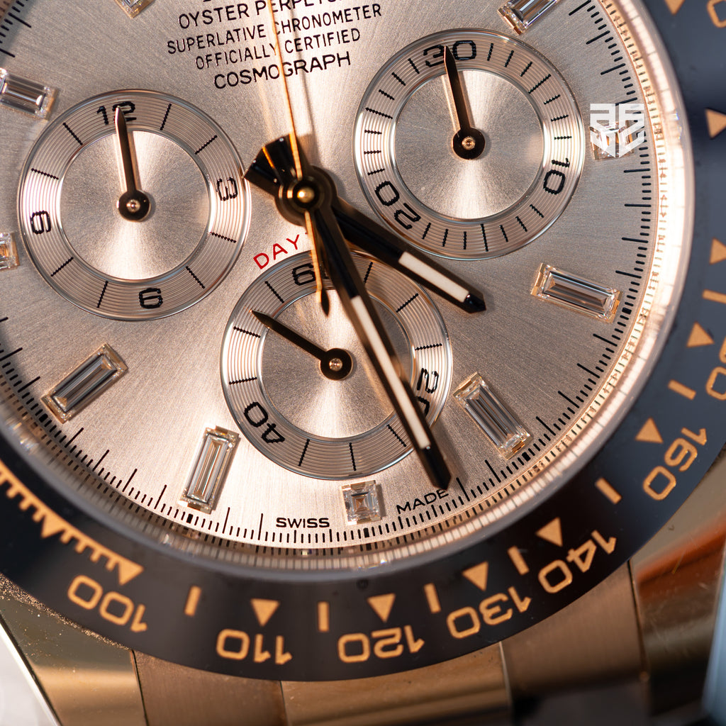 Rolex Daytona Oysterflex Everose Gold Sundust Baguette Diamond Dial Ref: 116515LN 2023