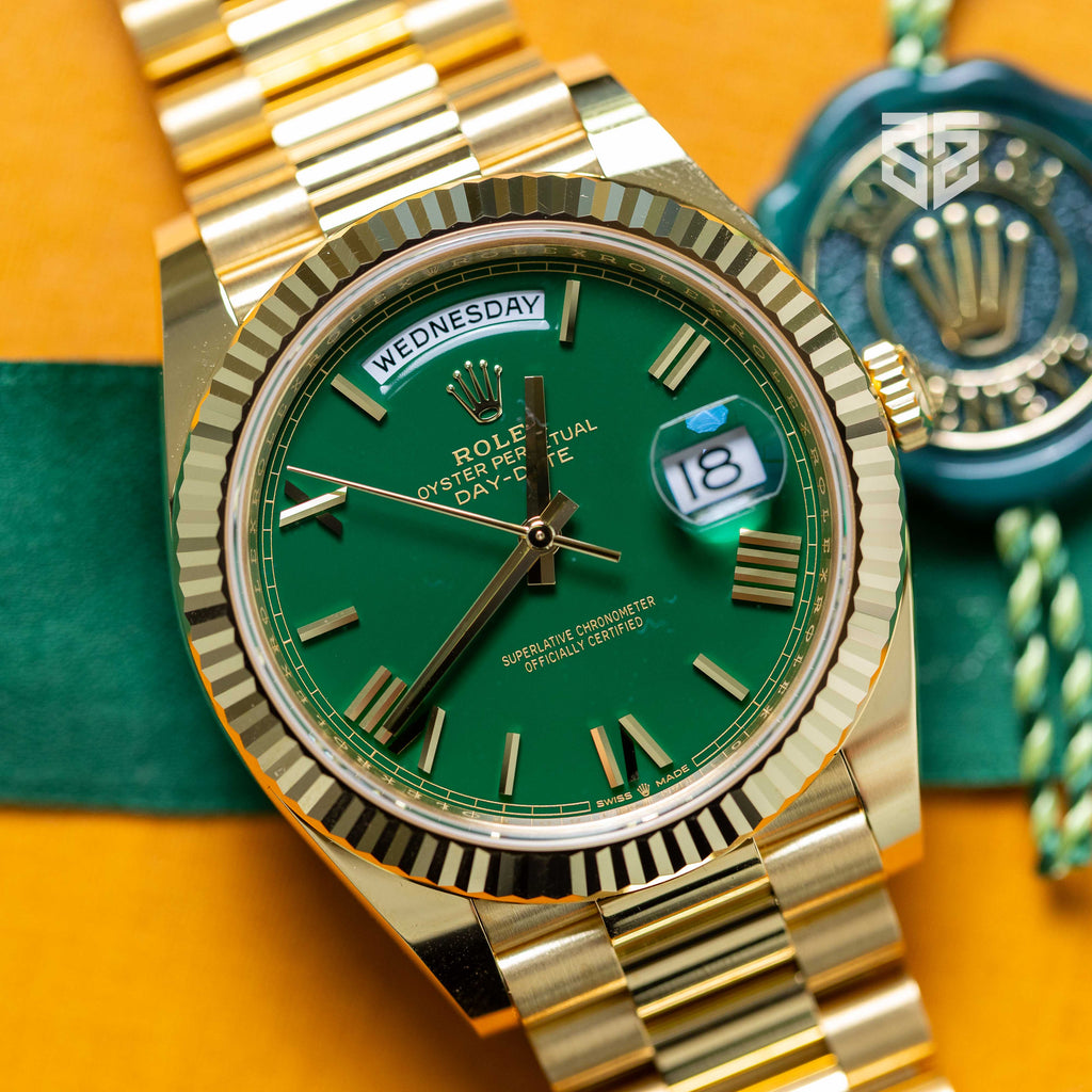 Rolex DayDate Yellow Gold Green Dial Ref: 228238 Brand New