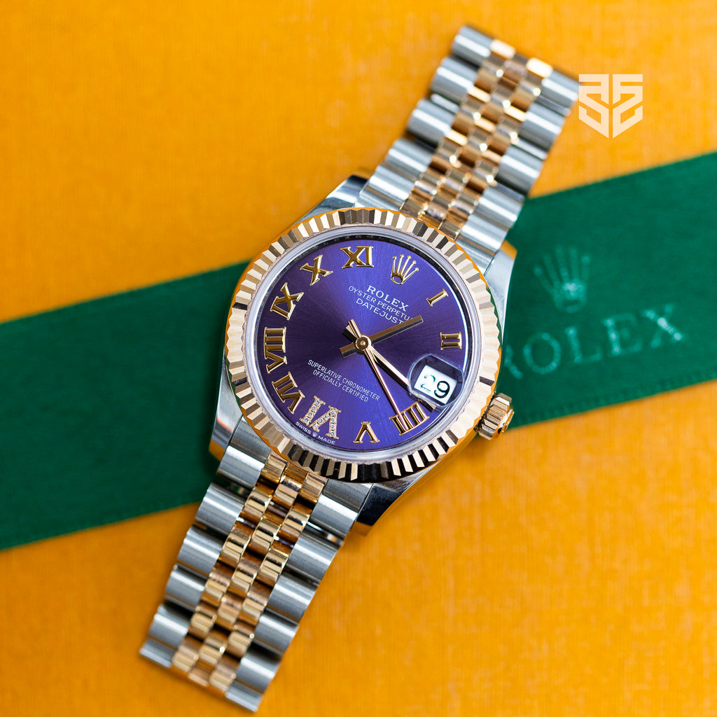 Rolex DateJust 31mm Rose Gold Two Tone Purple Diamond Dial Ref: 278271