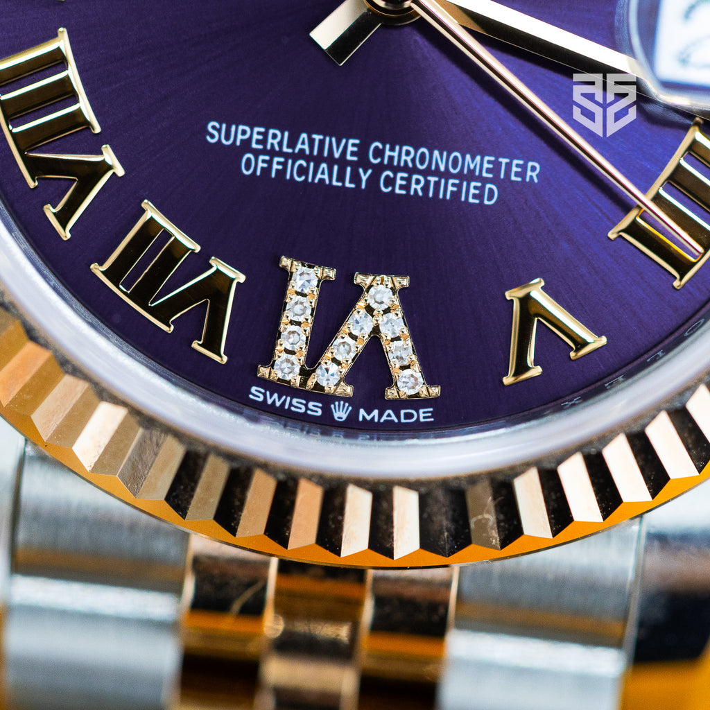 Rolex DateJust 31mm Rose Gold Two Tone Purple Diamond Dial Ref: 278271