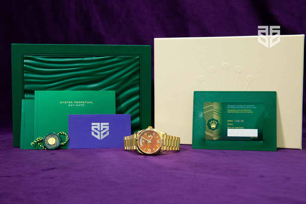 Yellow Rolex DayDate 36 Gold Carnelian Dial Ref: 128238 2025