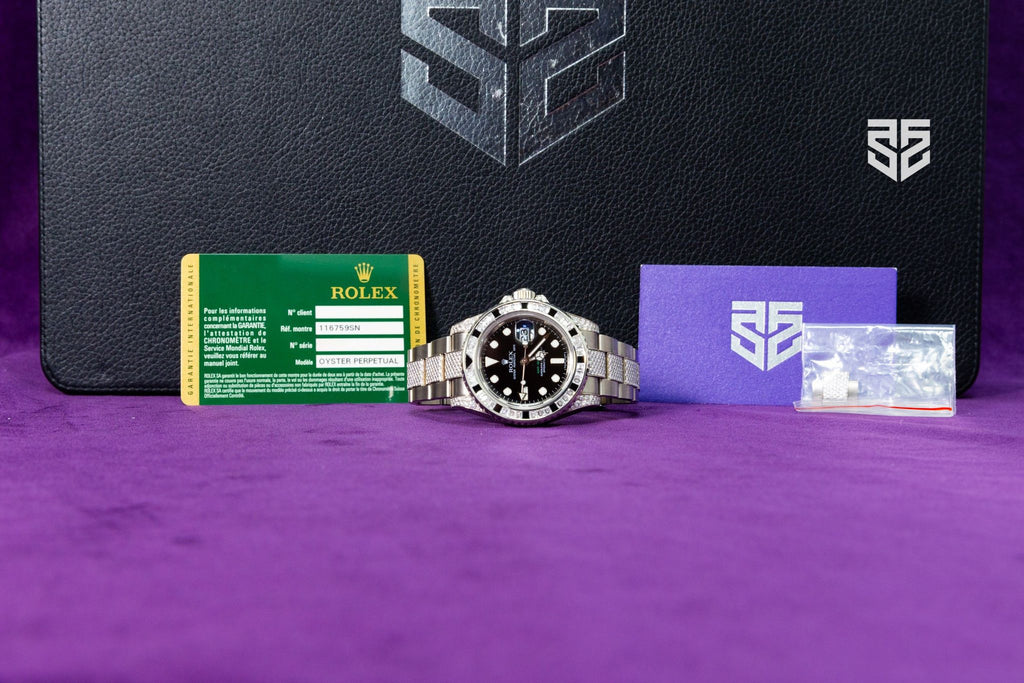 Rolex GMT Master 2 White Gold Factory Gemset Pave Bracelet Ref: 116759SN