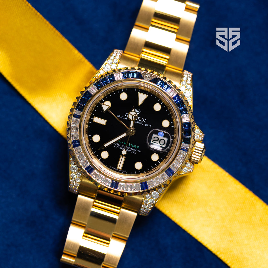 Rolex GMT Master 2 Yellow Gold Factory Diamond and Sapphire Bezel Ref: 116758SA 2008