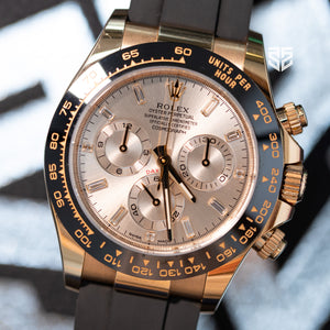 Rolex Daytona Oysterflex Everose Gold Sundust Baguette Diamond Dial Ref: 116515LN 2023