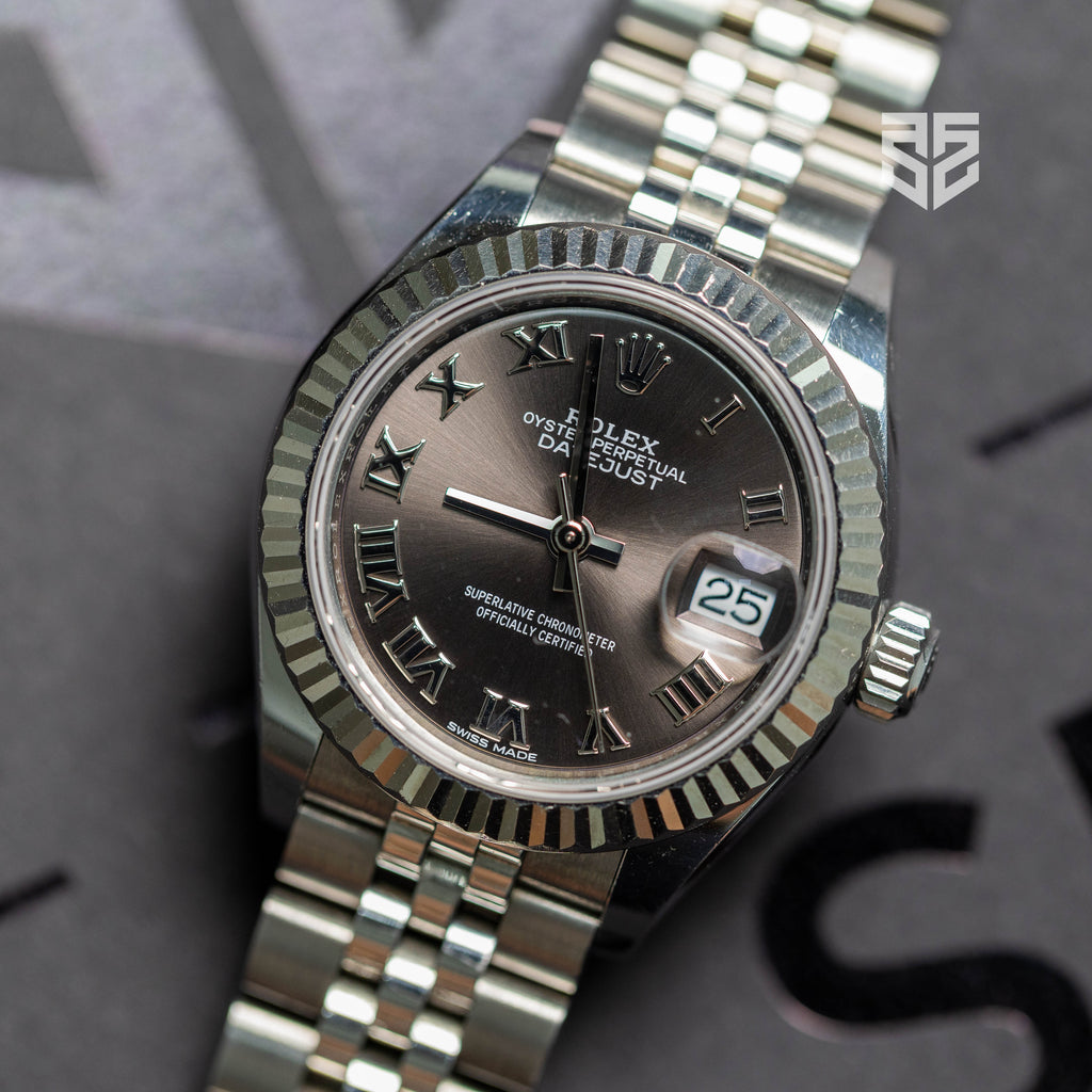 Rolex Lady DateJust 28mm Steel with Rhodium Roman Dial Ref: 279174