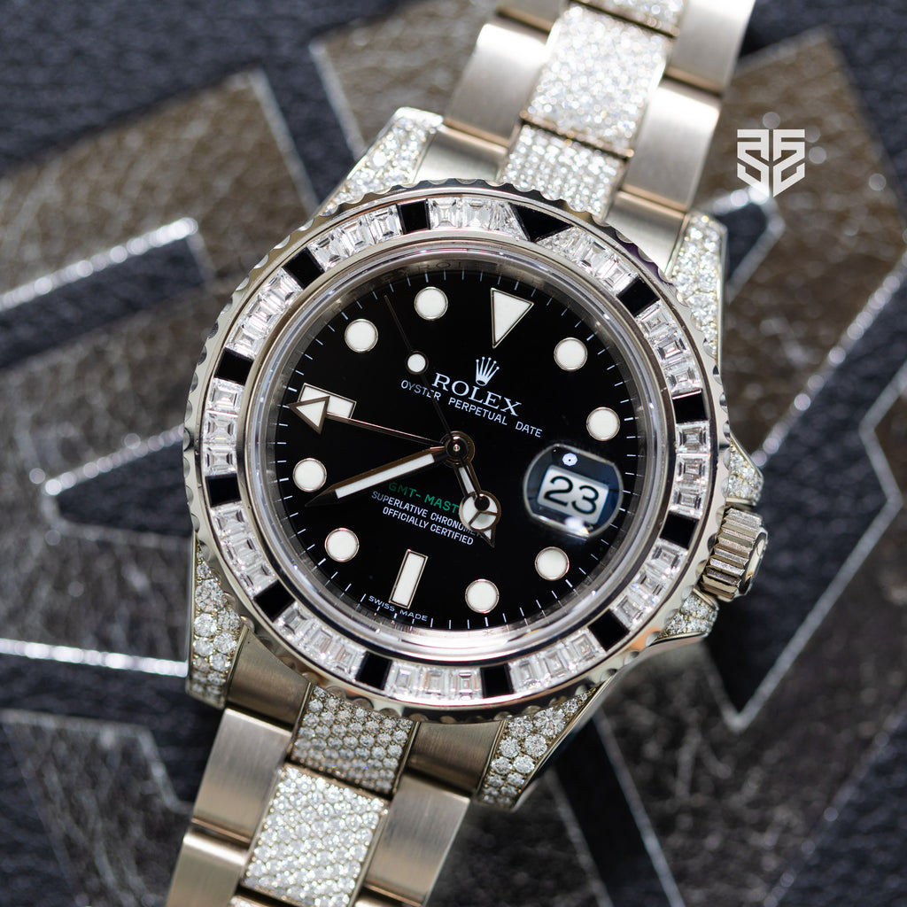 Rolex GMT Master 2 White Gold Factory Gemset Pave Bracelet Ref: 116759SN