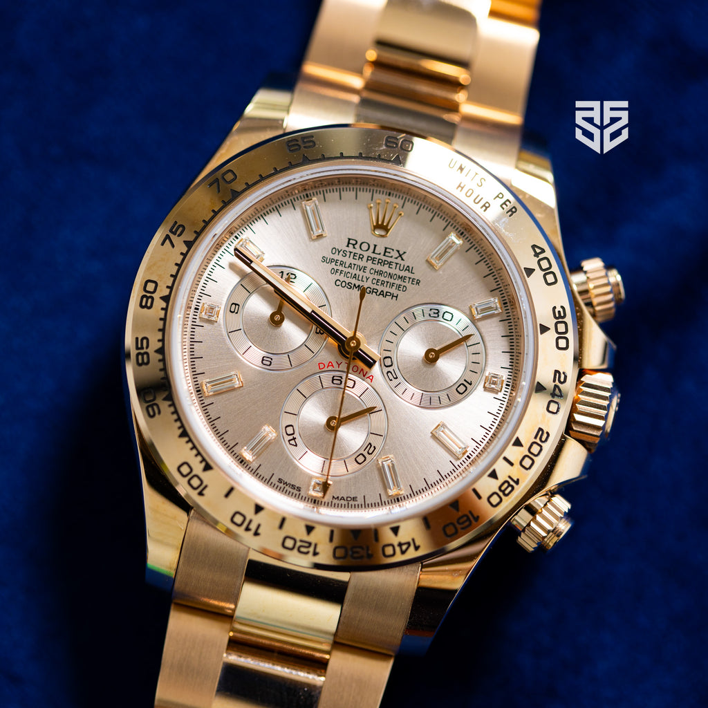 Rolex Daytona Rose Gold Sundust Baguette Diamond Dial Ref: 116505 2022