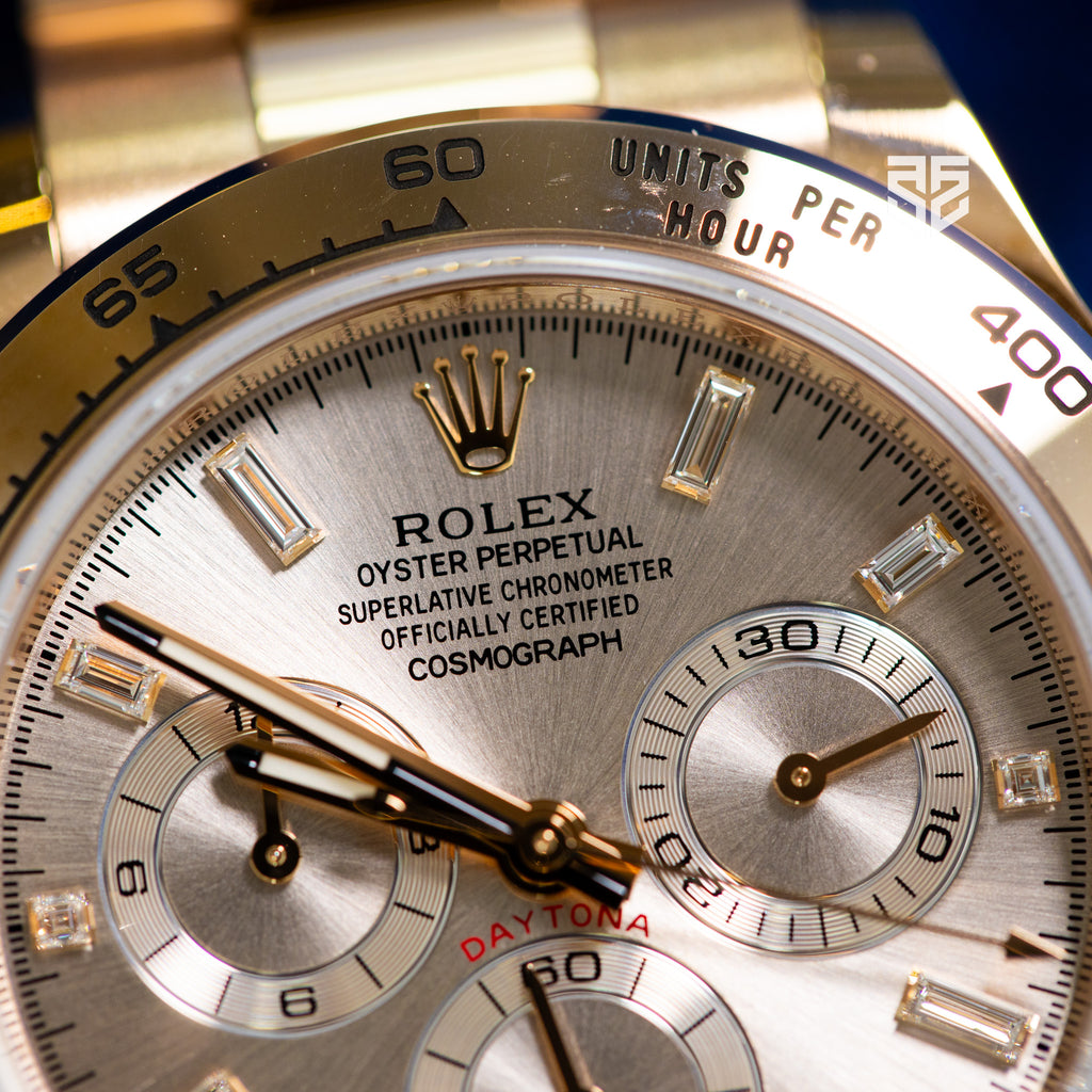 Rolex Daytona Rose Gold Sundust Baguette Diamond Dial Ref: 116505 2022