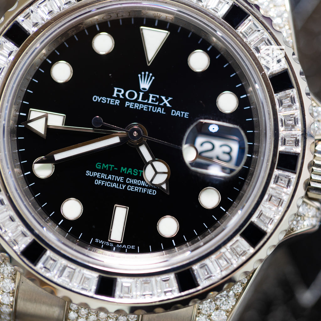 Rolex GMT Master 2 White Gold Factory Gemset Pave Bracelet Ref: 116759SN