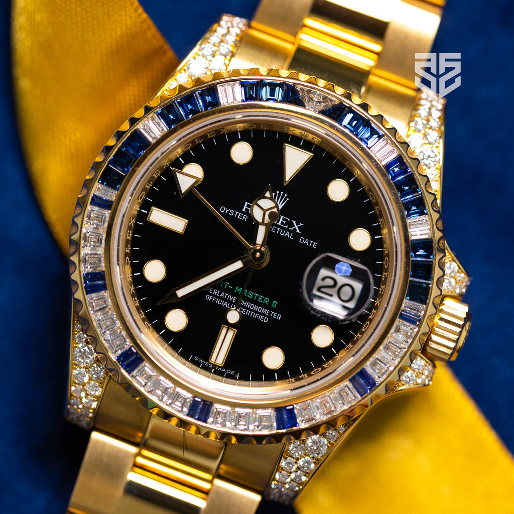Rolex GMT Master 2 Yellow Gold Factory Diamond and Sapphire Bezel Ref: 116758SA 2008