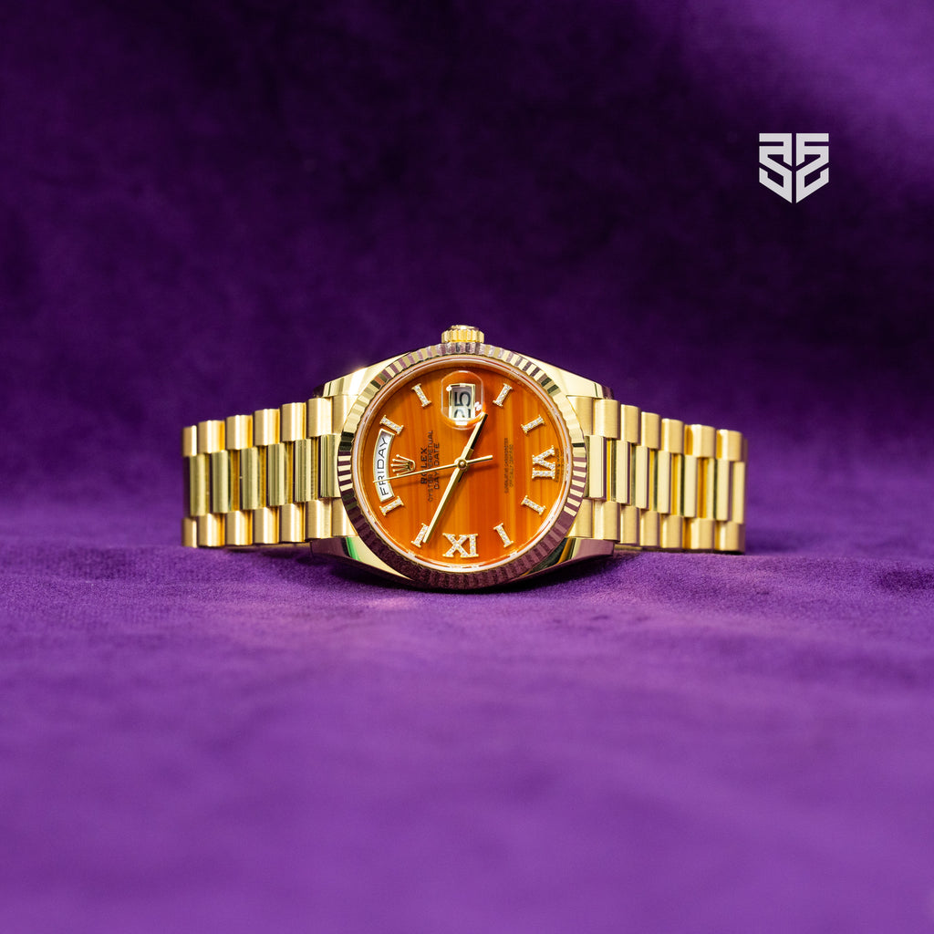 Yellow Rolex DayDate 36 Gold Carnelian Dial Ref: 128238 2025