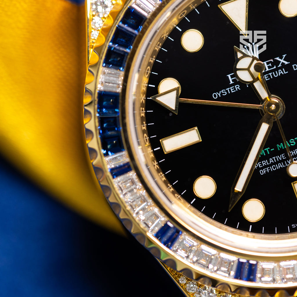 Rolex GMT Master 2 Yellow Gold Factory Diamond and Sapphire Bezel Ref: 116758SA 2008