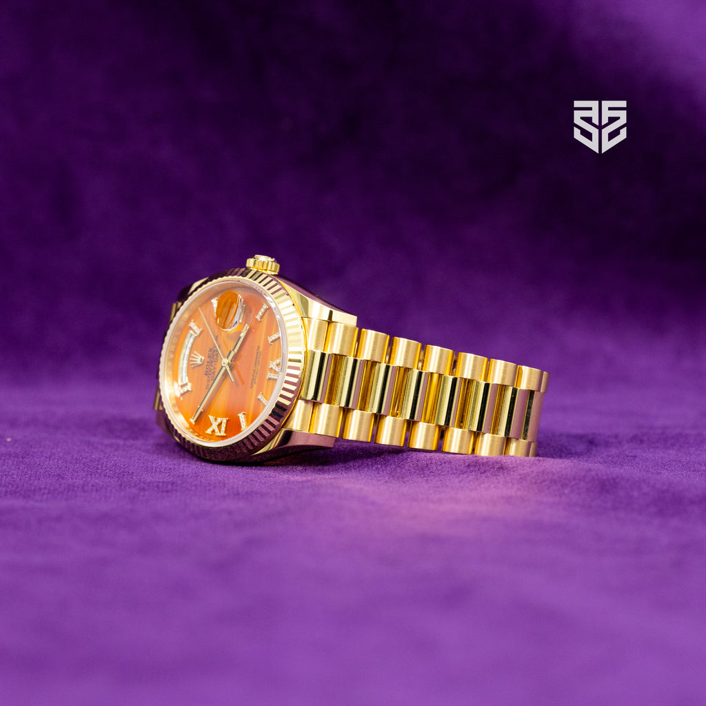 Yellow Rolex DayDate 36 Gold Carnelian Dial Ref: 128238 2025