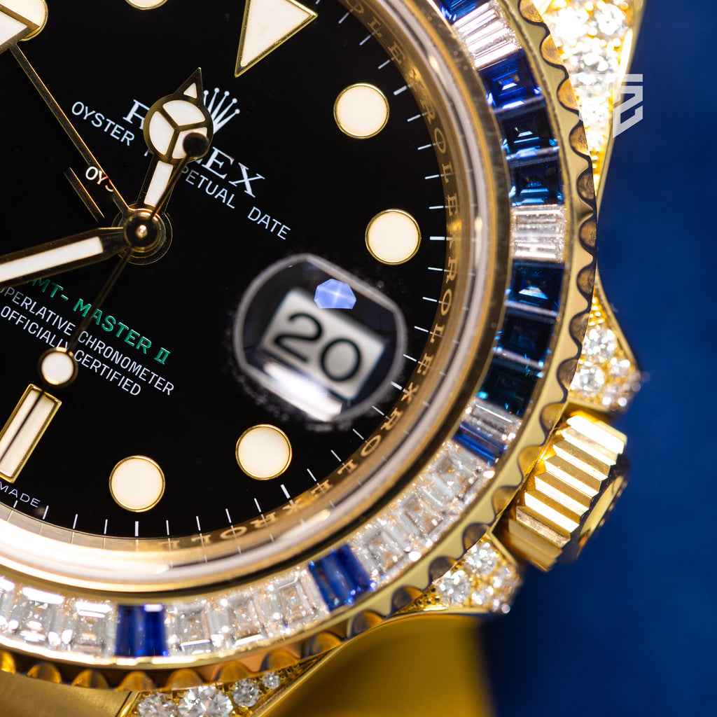 Rolex GMT Master 2 Yellow Gold Factory Diamond and Sapphire Bezel Ref: 116758SA 2008