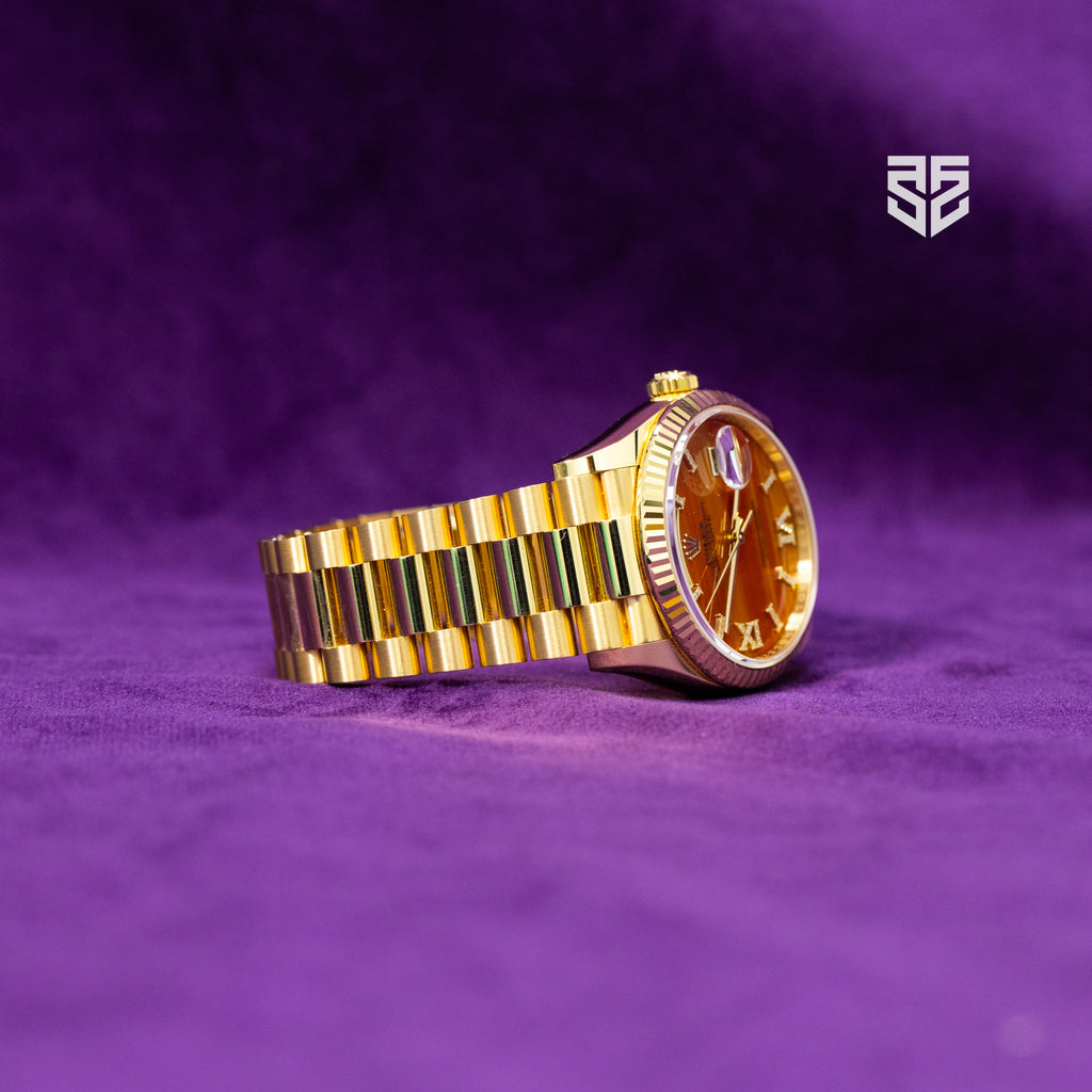 Yellow Rolex DayDate 36 Gold Carnelian Dial Ref: 128238 2025