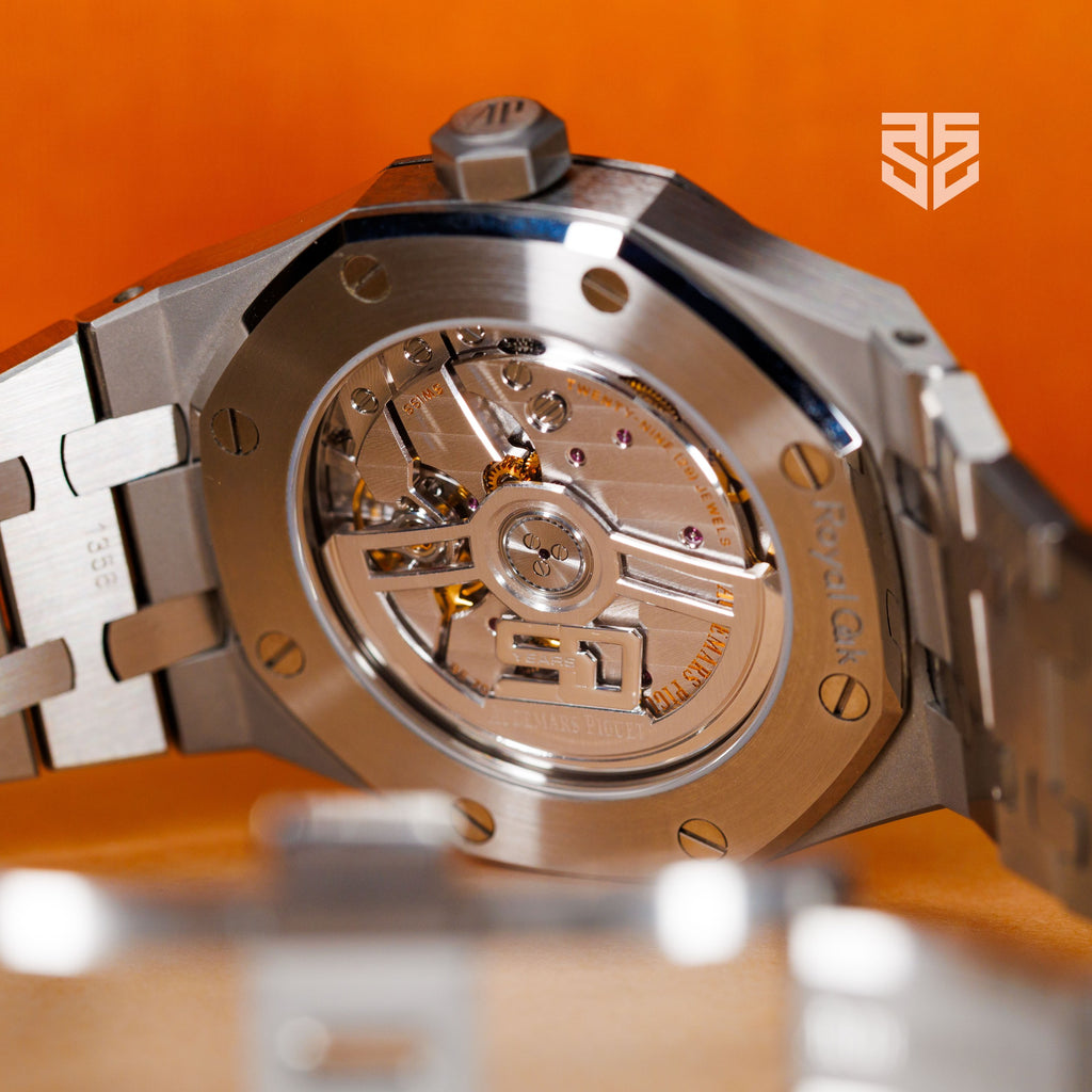Audemars Piguet Royal Oak 37mm 15550ST 2022 movement through the caseback — The Smiling Second, Melbourne