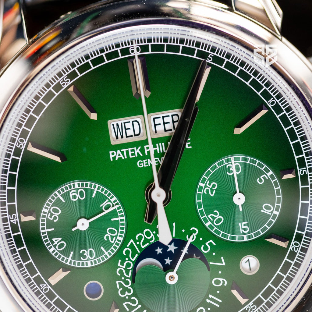 Patek Philippe Perpetual Calendar Chronograph 5270P dial detail — The Smiling Second, Melbourne