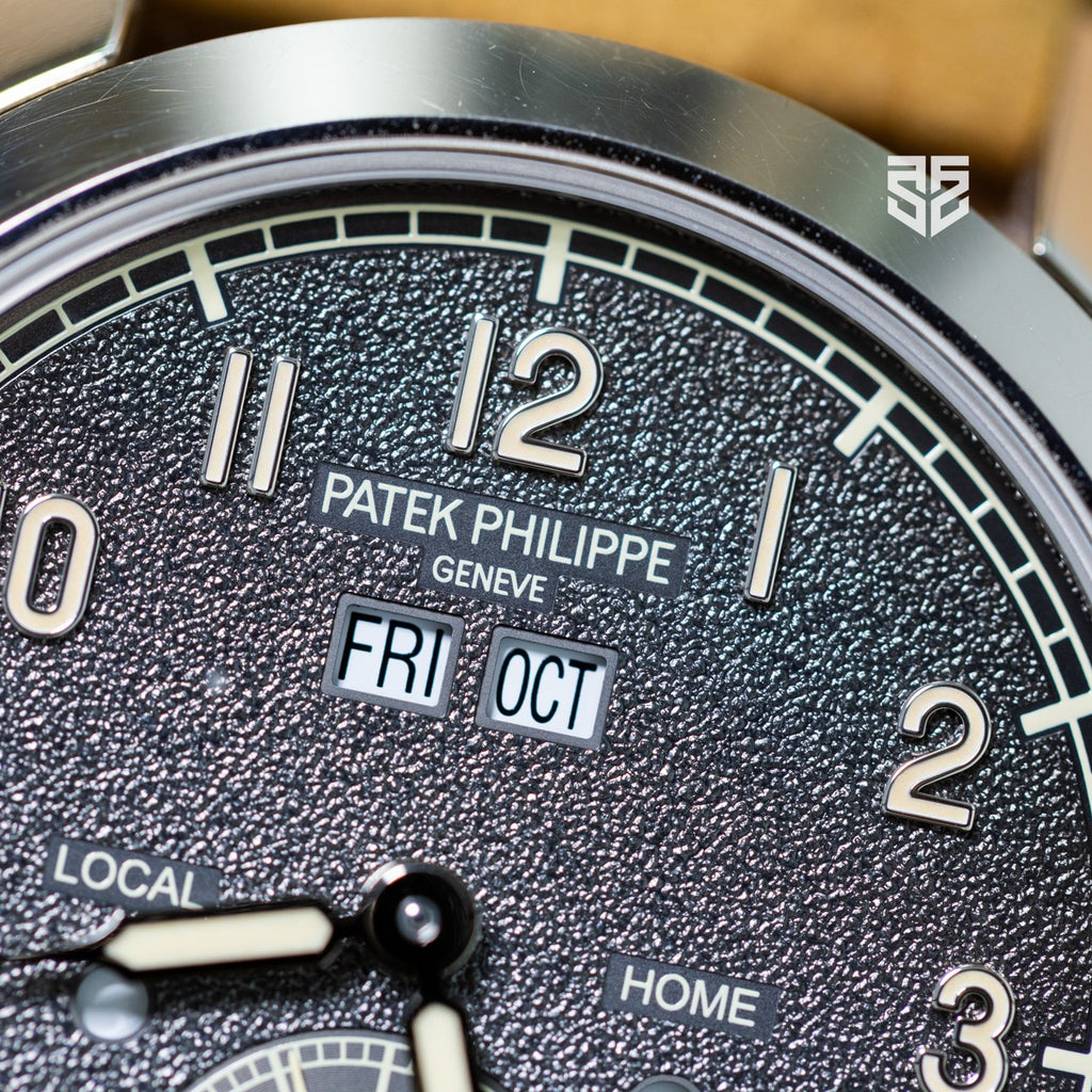 Patek Philippe Annual Calendar Travel Time 5326G dial detail — The Smiling Second, Melbourne