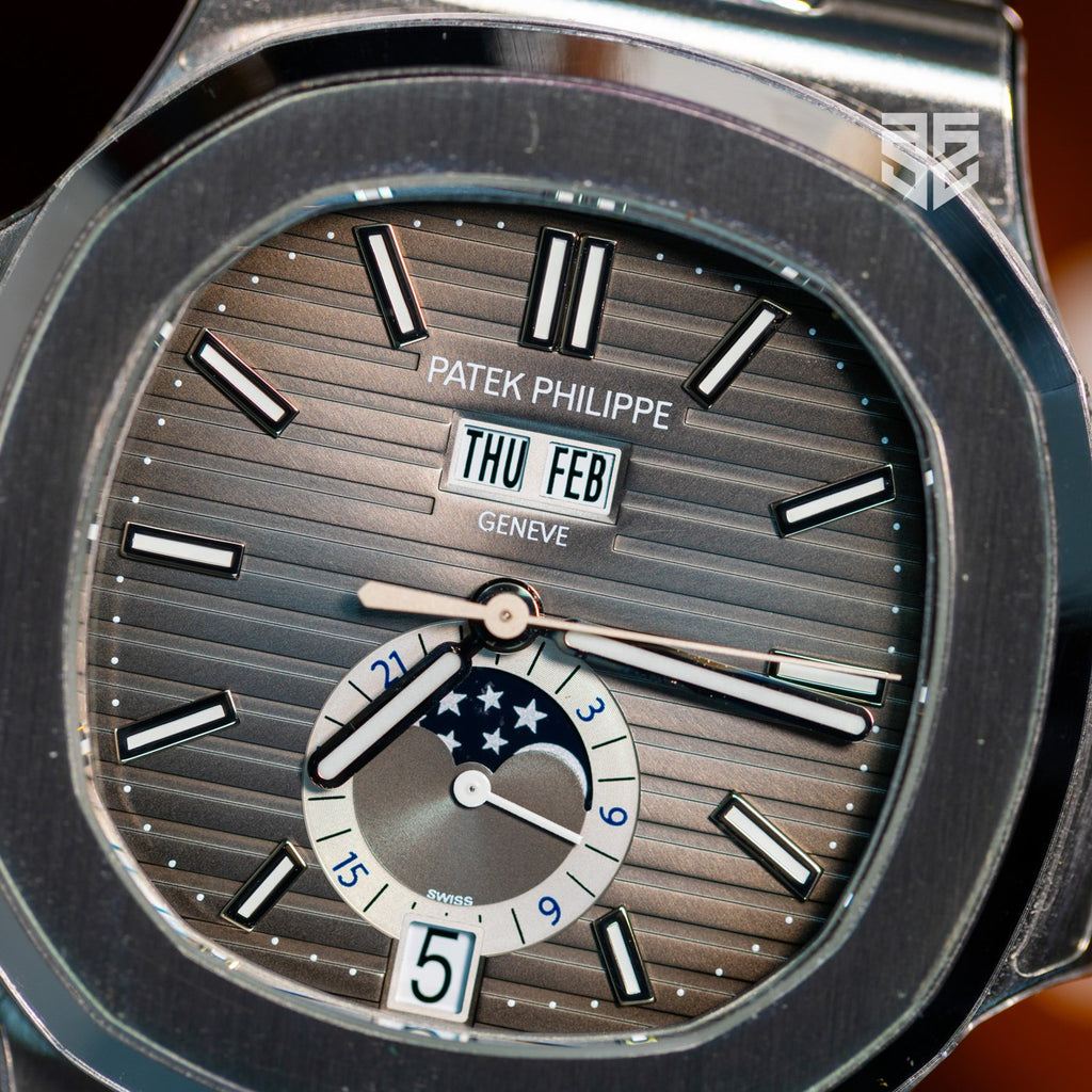 Patek Philippe Nautilus 5726A annual calendar 2021 dial detail — The Smiling Second, Melbourne