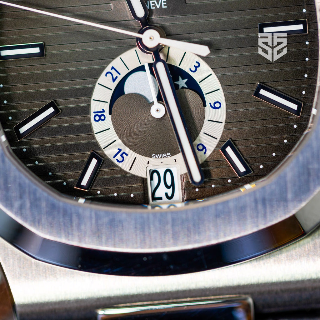 Patek Philippe Nautilus 5726A annual calendar 2022 dial detail — The Smiling Second, Melbourne