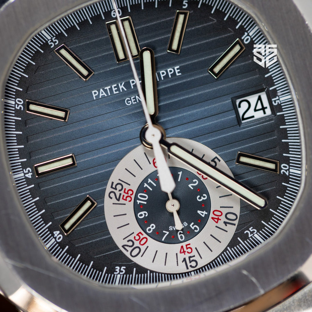 Patek Philippe Nautilus 5980/1A blue 2010 dial detail — The Smiling Second, Melbourne