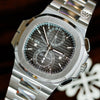 Patek Philippe Nautilus Travel Time Chronograph 5990/1A 2015 case and dial at an angle — The Smiling Second, Melbourne