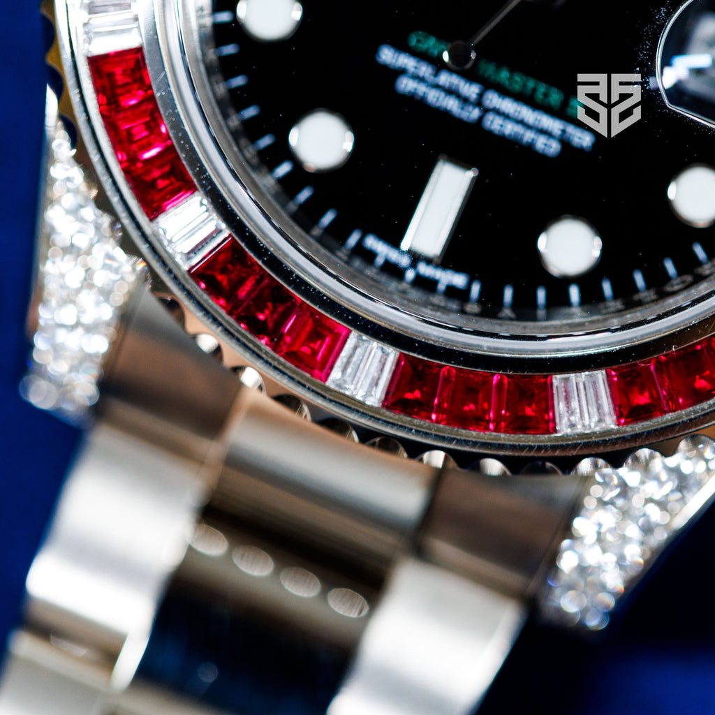 Rolex GMT-Master II White Gold 116759SARU 2015 gem-set bezel detail — The Smiling Second, Melbourne
