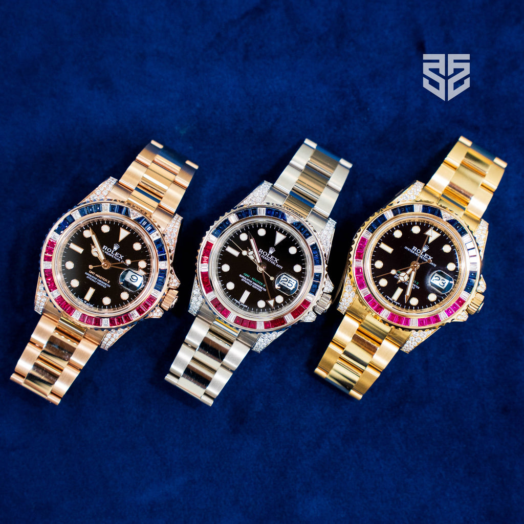 Rolex GMT-Master II White Gold 116759SARU 2015 shown with other gem-set references — The Smiling Second, Melbourne