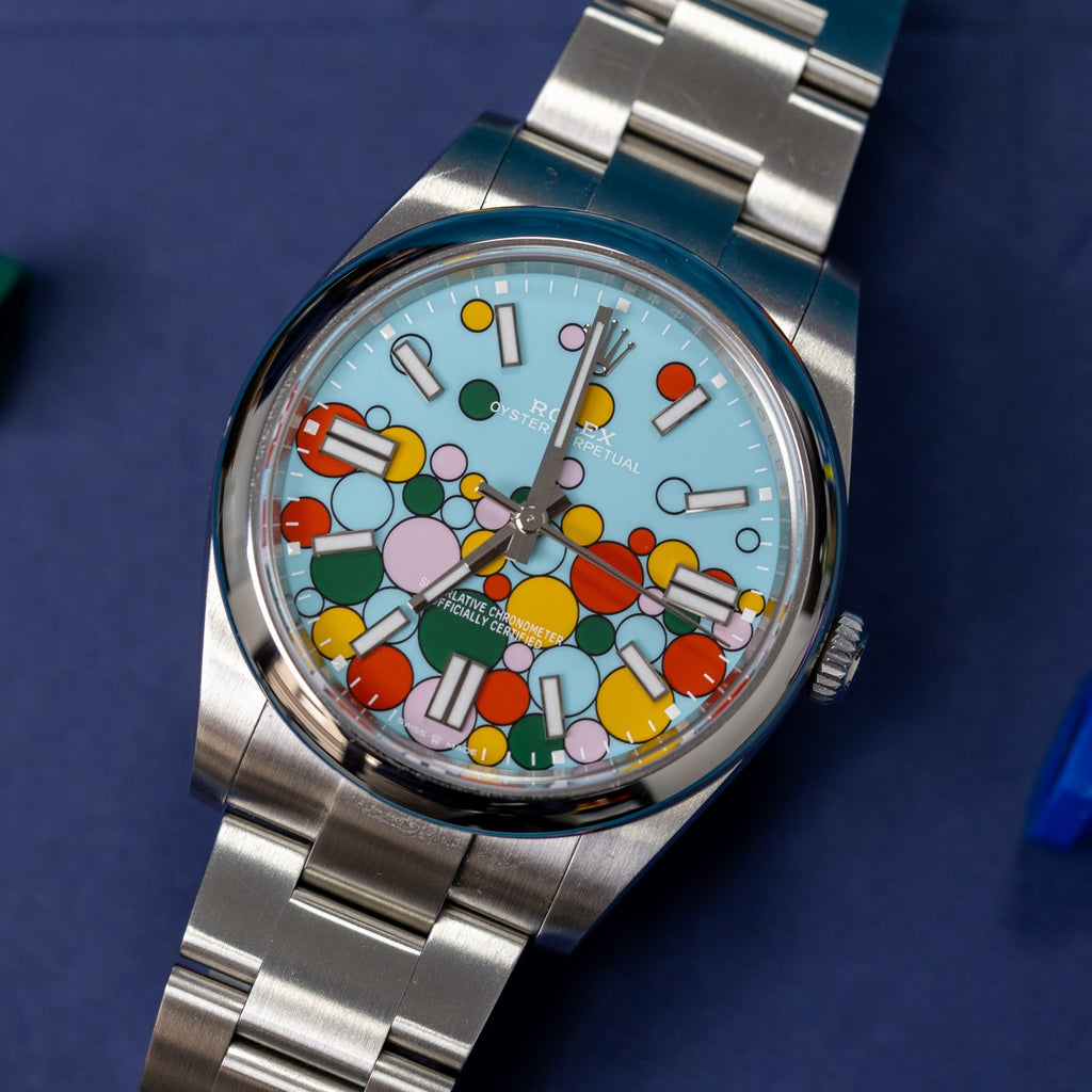 Rolex Oyster Perpetual 41 124300 dial detail — The Smiling Second, Melbourne