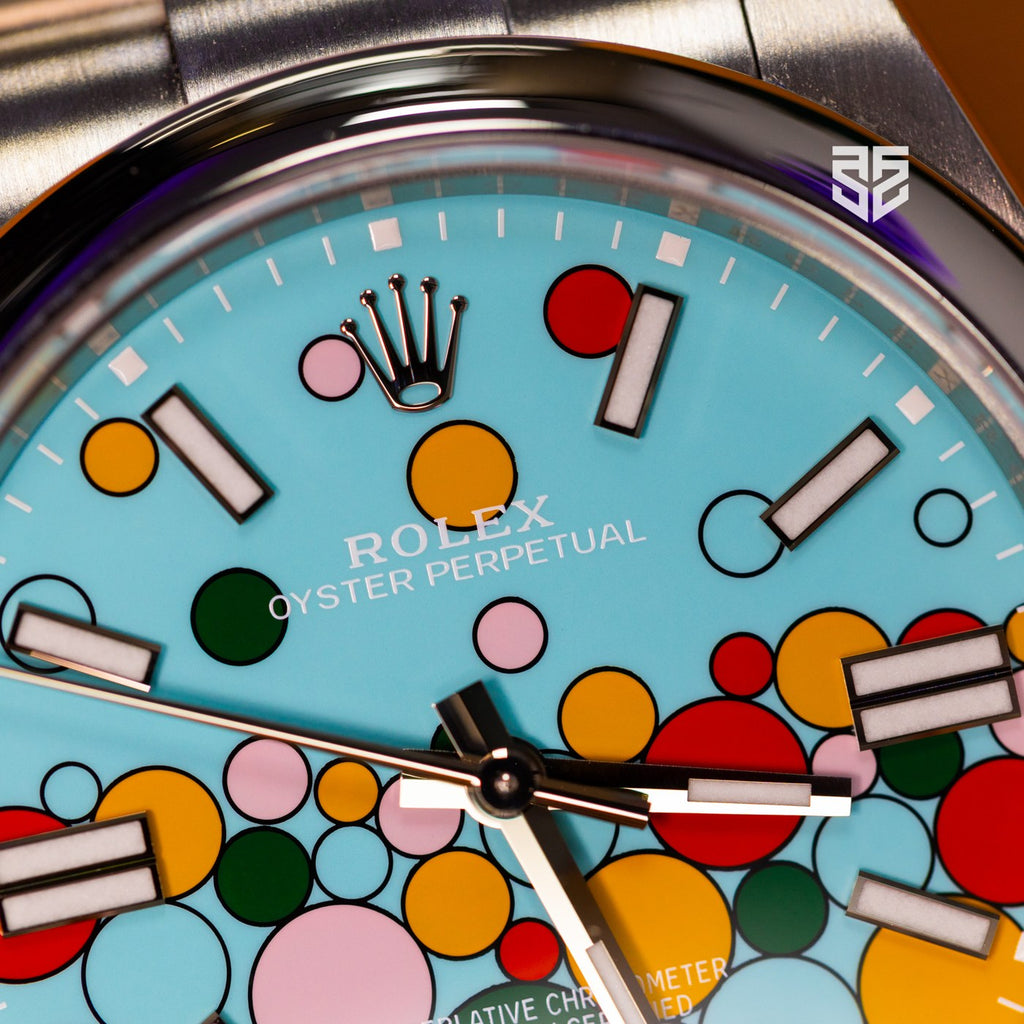 Rolex Oyster Perpetual 41 124300 dial detail — The Smiling Second, Melbourne