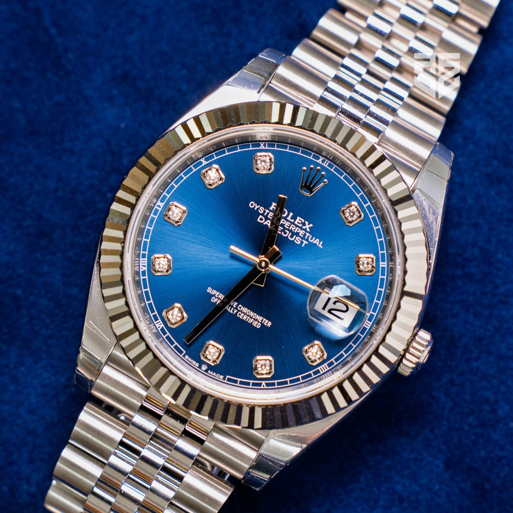 Rolex Datejust 41 blue diamond dial 126334 2025 dial detail — The Smiling Second, Melbourne