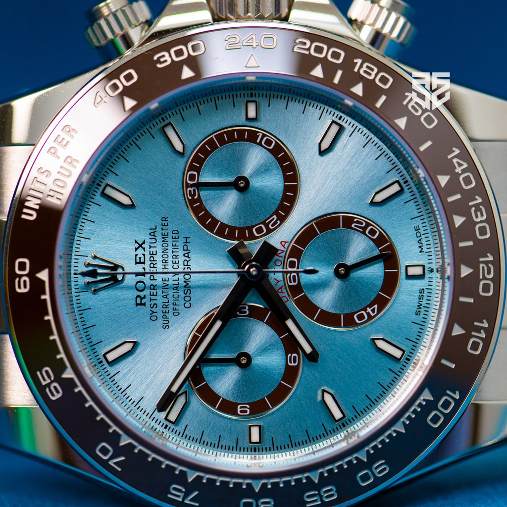 Rolex Daytona Platinum 126506 2023 dial detail — The Smiling Second, Melbourne
