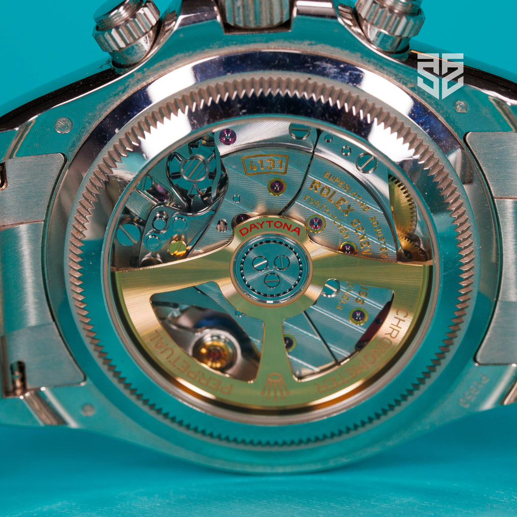 Rolex Daytona Platinum Ice Blue 126506 2023 movement through the caseback — The Smiling Second, Melbourne