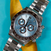 Rolex Daytona Platinum Ice Blue 126506 2023 bezel and dial detail — The Smiling Second, Melbourne