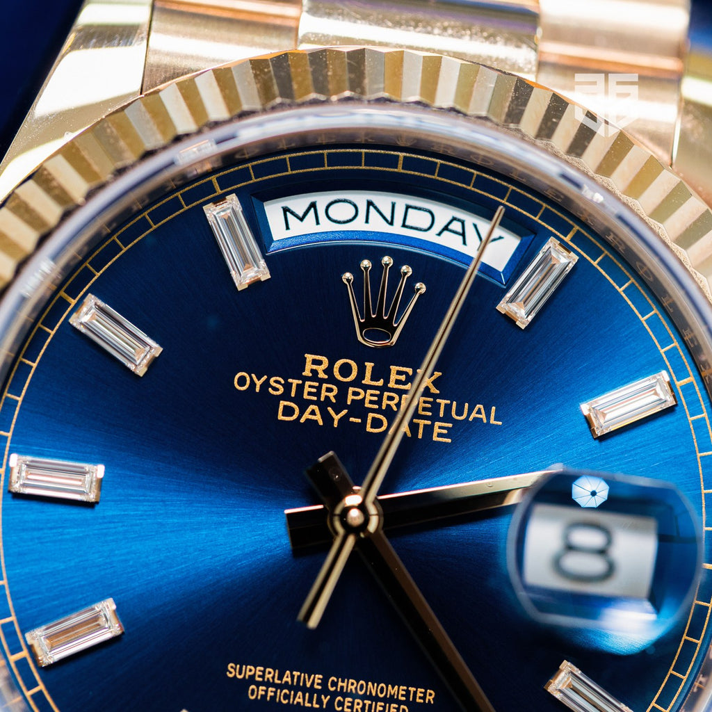 Rolex Day-Date 36 128235 dial detail — The Smiling Second, Melbourne