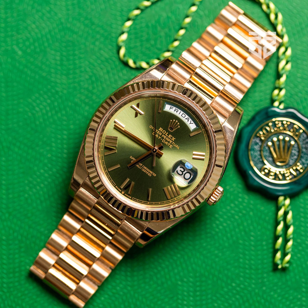 Rolex Day-Date 40 228235 olive dial 2022 pre-owned — The Smiling Second, Melbourne