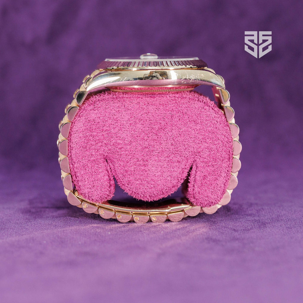 Rolex Day-Date 40 Everose Olive 228235 2023 case and bracelet from the crown side — The Smiling Second, Melbourne