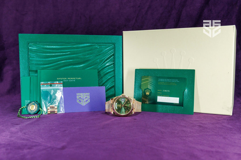 Rolex Day-Date 40 Everose Olive 228235 2023 full set as supplied — The Smiling Second, Melbourne