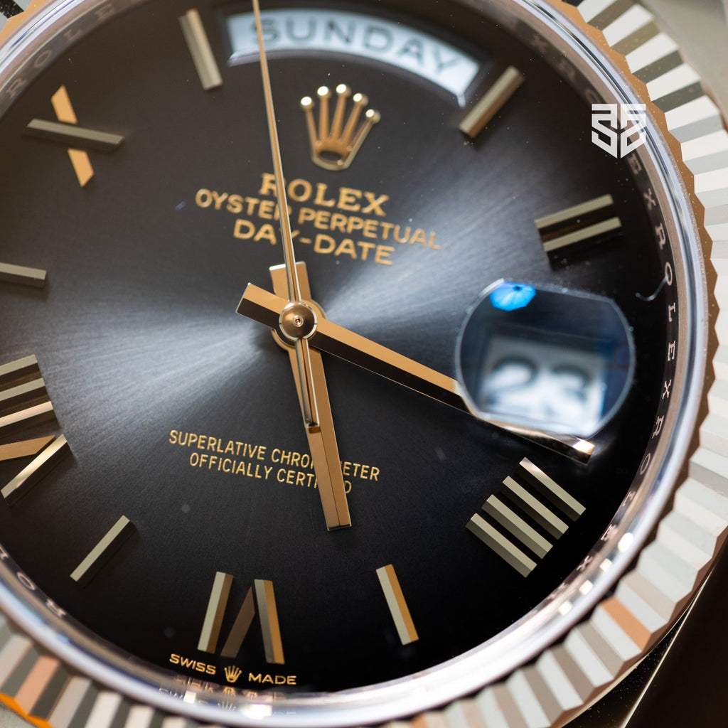 Rolex Day-Date 40 228235 slate ombre 2025 dial detail — The Smiling Second, Melbourne