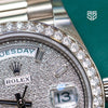 Rolex Day-Date 40 white gold pave 228349RBR 2024 dial detail — The Smiling Second, Melbourne