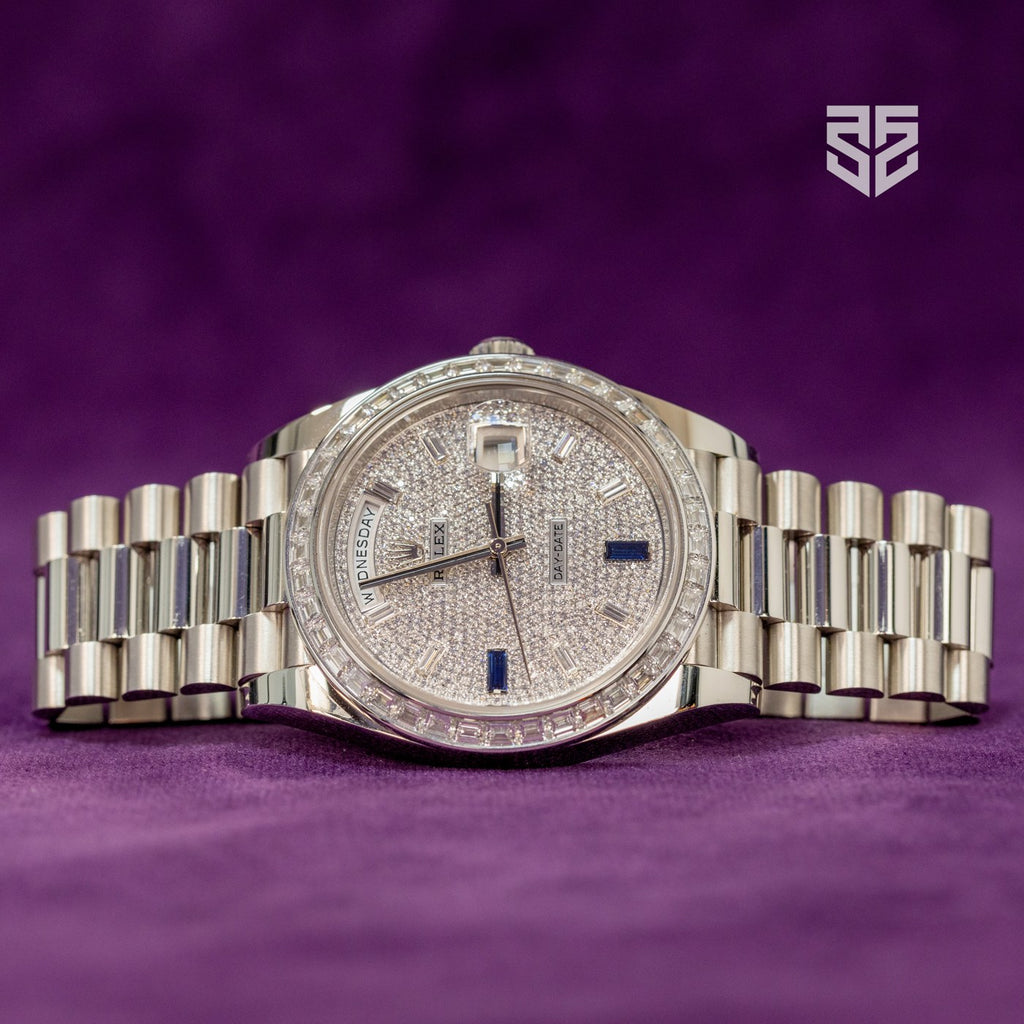 Rolex Day-Date 40 platinum pave 228396TBR 2022 dial — The Smiling Second, Melbourne
