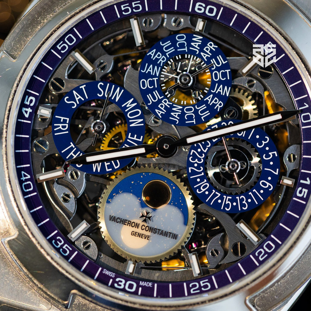 Vacheron Constantin Overseas Perpetual Calendar Ultra-Thin Skeleton 4300V 2022 dial detail — The Smiling Second, Melbourne